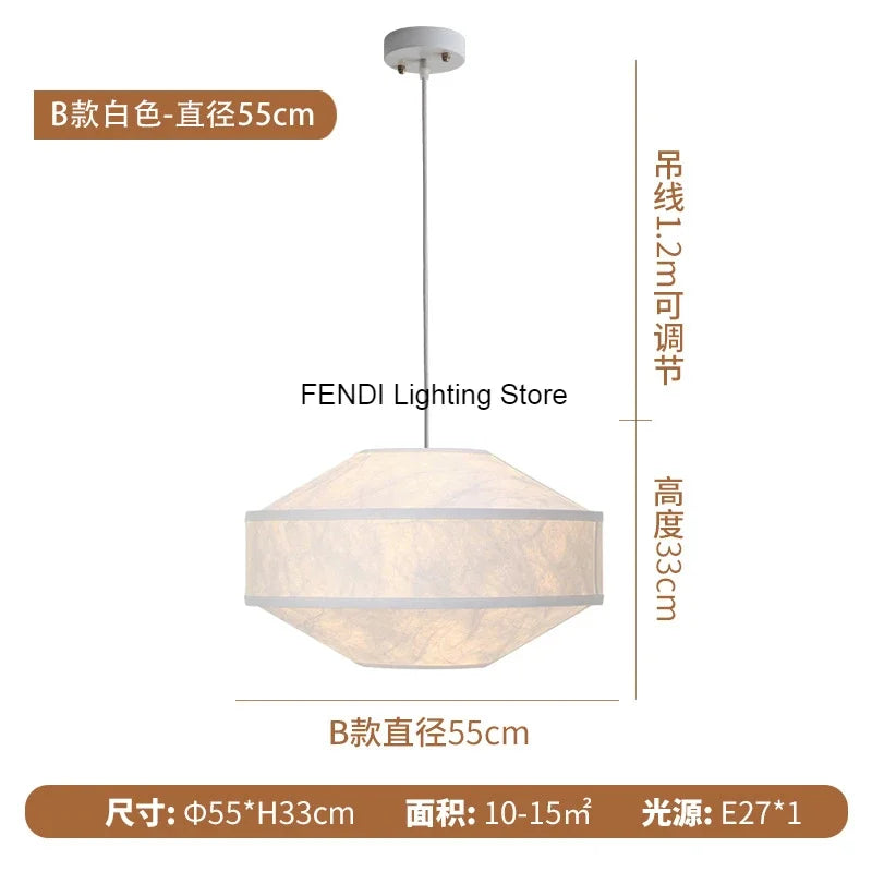 Afralia™ Wabi Sabi Fabric Chandelier Drum Pendant Light for Bedroom Living Room