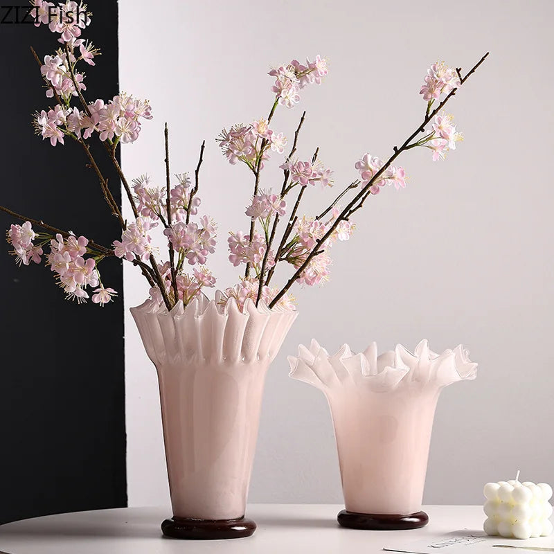 Afralia™ Lotus Leaf Edge Glass Vase: Table Flower Arrangement Room Decor Aesthetic