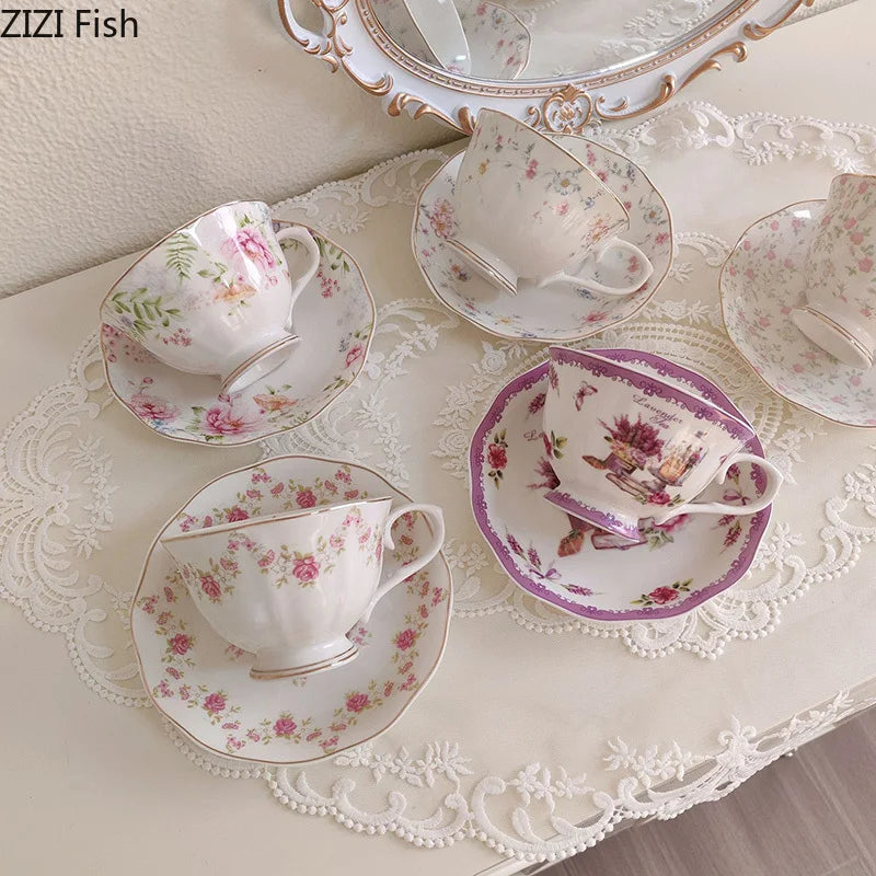 Afralia™ Ceramic Gold-plated Floral Cup & Saucer Set