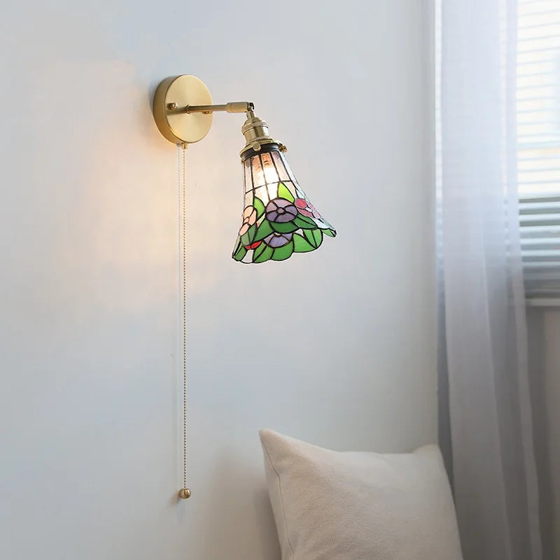 Afralia™ Flower Glass LED Wall Sconce with Pull Chain Switch for Stair, Living, Dining Room