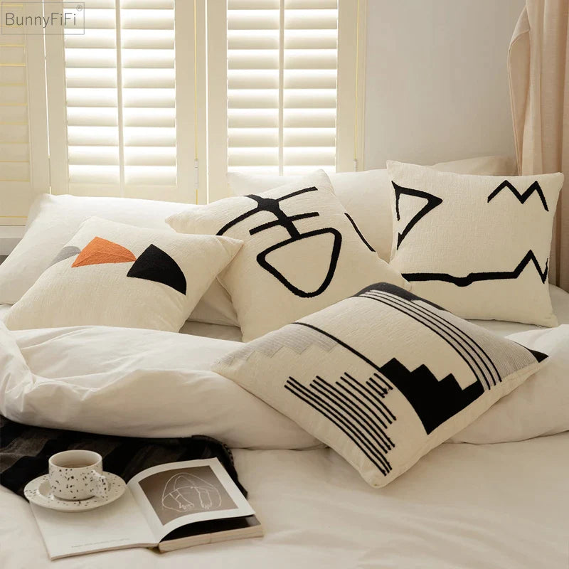Chenille Embroidery Pillow Cover 45x45cm/30x50cm Afralia™ Cozy Abstract Pattern for Living Room