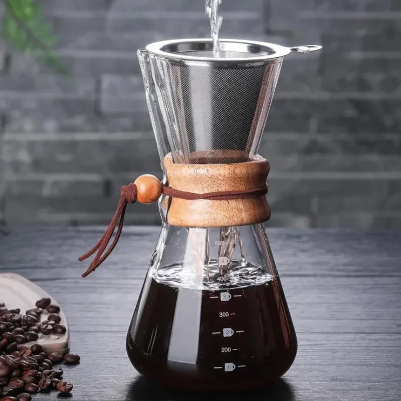 Afralia™ Stainless Steel Glass Filter Coffee Maker Espresso Machine Tea Pot Set