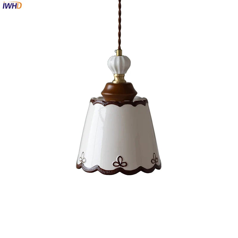Afralia™ Ceramic Wood LED Pendant Light: Modern Nordic Hanging Lamp for Home Decor