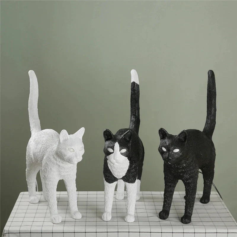 Afralia™ Black Cat Resin Table Lamp for Bedroom Office Dining Room