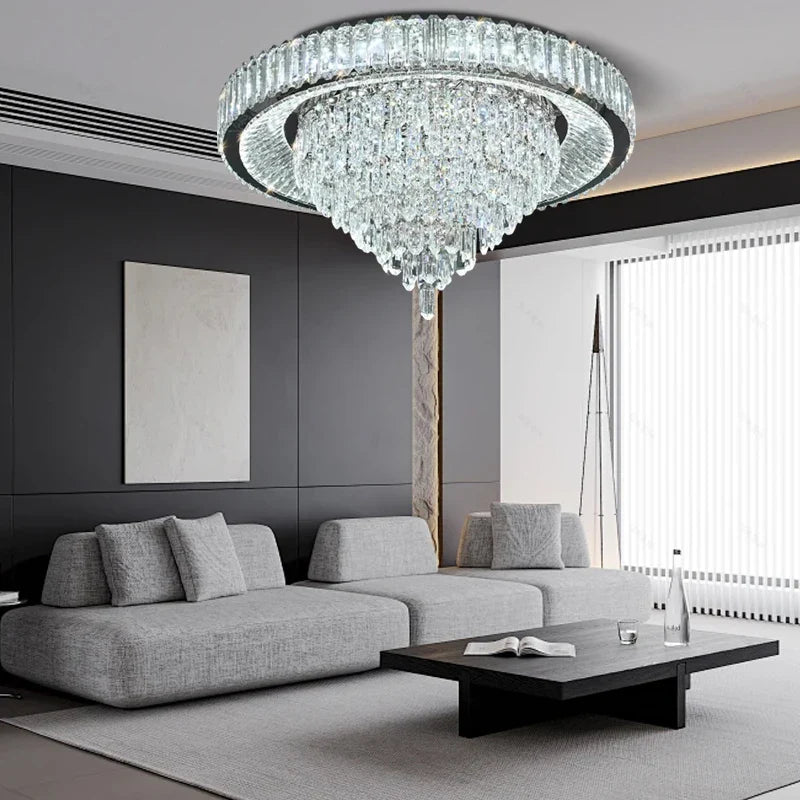Afralia™ Cone Crystal Ceiling Chandelier - Stainless Steel Luxury Living Room Decoration