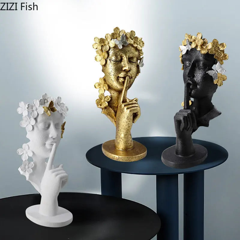Afralia™ Gold Silence Is Gold Garland Figure Resin Sculpture Desk Decoration