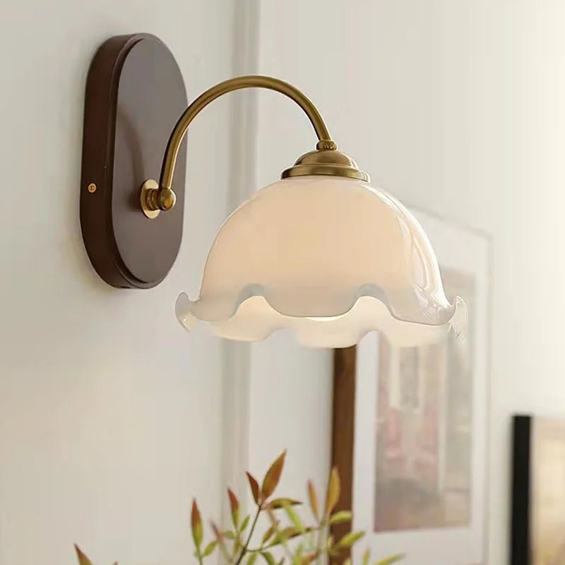 Afralia™ Vintage Wood Canopy LED Wall Lamp for Bedroom Living Room Decor