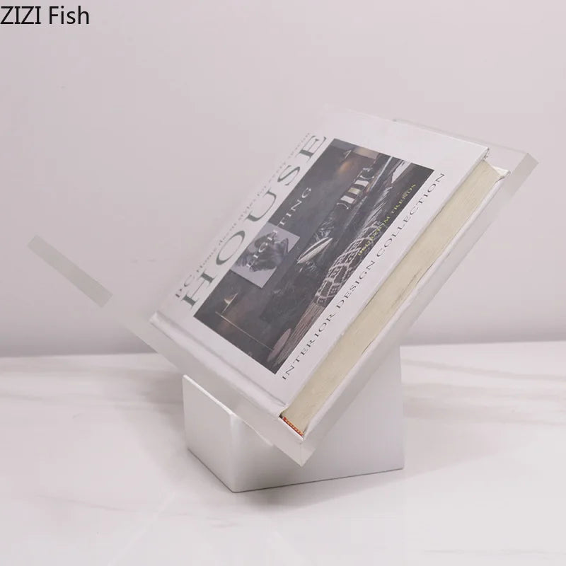 V-Shaped Transparent Book Rack on Marble Base by Afralia™: Minimalist Organizer Shelves