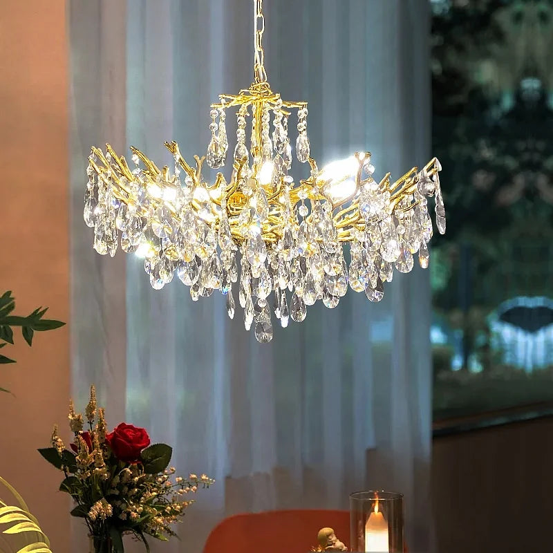 Afralia™ Elegant Gold Double Layer Crystal Chandelier LED Ceiling Pendant