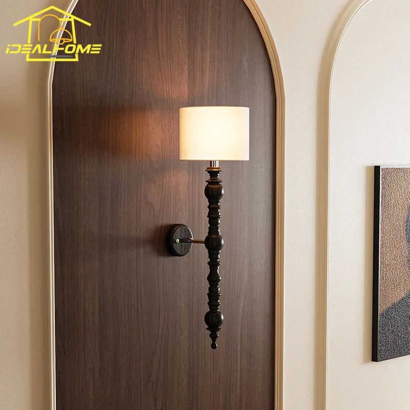 Afralia™ Wall Lamp LED E27 Solid Walnut/Black Wood Medieval Design