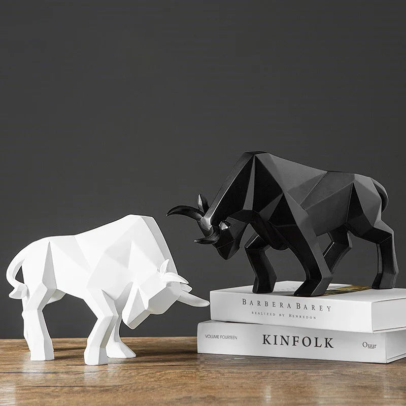 Afralia™ Bull Bison Sculpture Abstract Animal Figurine Decor Ornaments for Home and Office