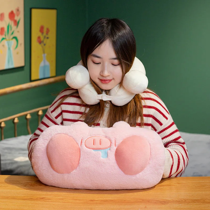 Afralia™ Cartoon Pork Doll Throw Pillow: Soft U-shaped Warm-handed Plush Gift