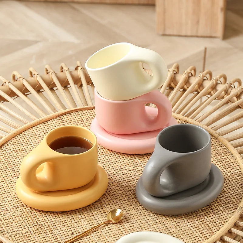 Afralia™ Floriddle Ceramic Mug Set with Saucer | 400ml Coffee Cups and Saucers