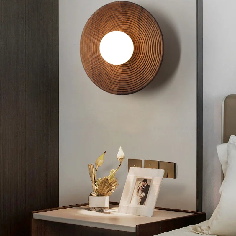 Afralia™ Nordic LED Walnut Wood Glass Wall Light - Modern Simple Luminaire