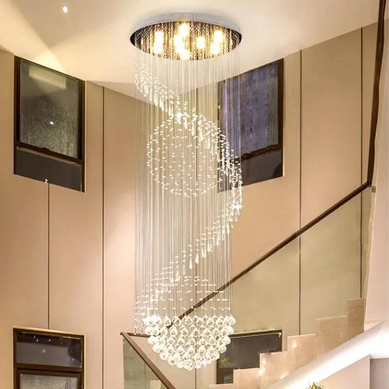 Afralia™ Crystal Staircase Chandelier: Modern LED Indoor Lighting for Living Room, Lobby, and Home