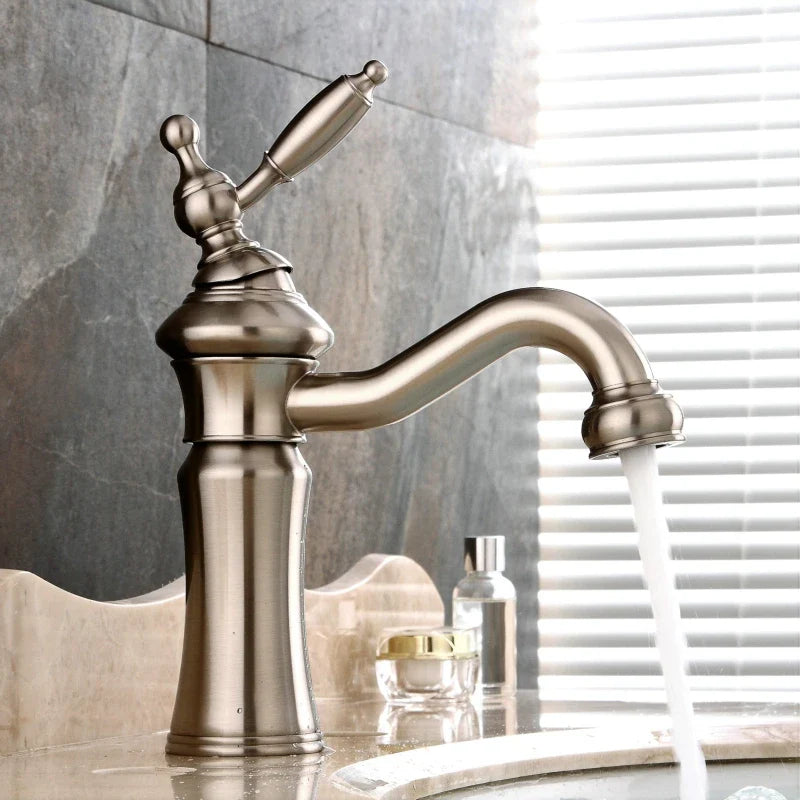 Afralia™ Brushed Nickel Brass Basin Faucet Swivel Spout Single Handle Hot Cold Mixer