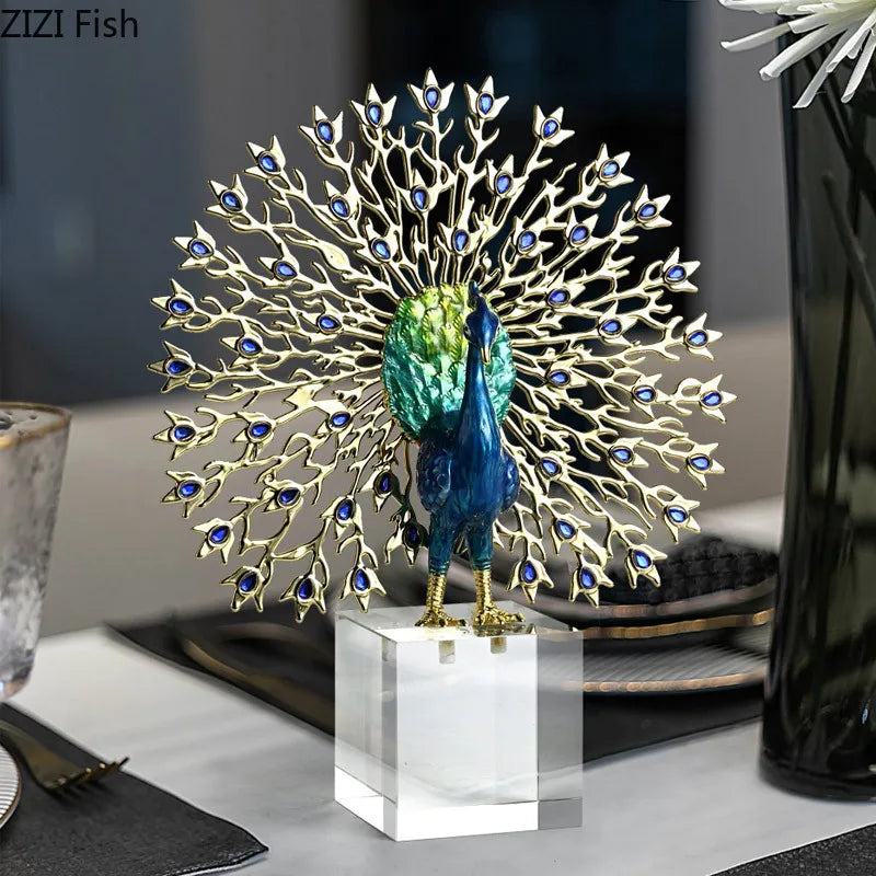 Peacock Ornament Sculpture Crystal Base | Afralia™ Room Decor Statue