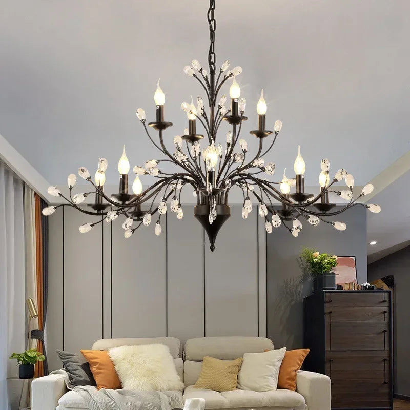 Afralia™ Vintage Crystal LED Ceiling Chandelier for Country Living Room Lighting