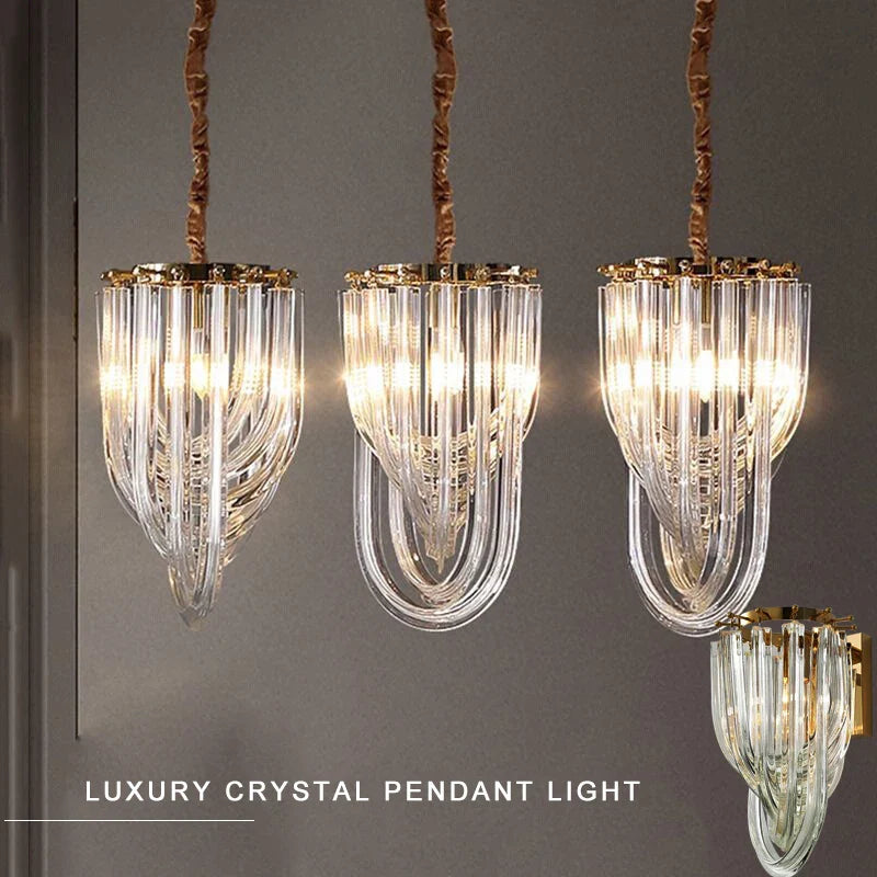 Afralia™ Glass Crystal Pendant Lights for Kitchen Island Bar - Elegant Luxury LED Lamps