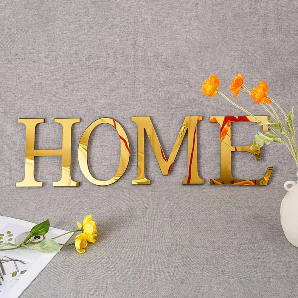 Afralia™ 20cm Gold/Silver 3D Mirror Letters Wall Stickers For Home Decor
