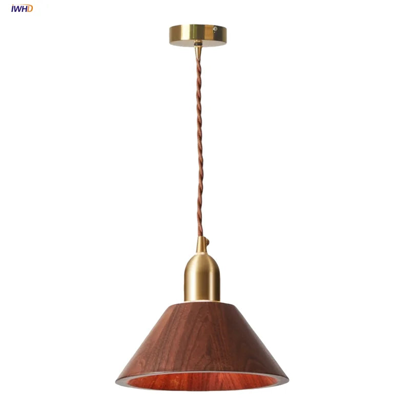 Afralia™ LED Pendant Lamp: Japan Style, Copper Socket, Walnut Wood, Adjustable Hanging Light