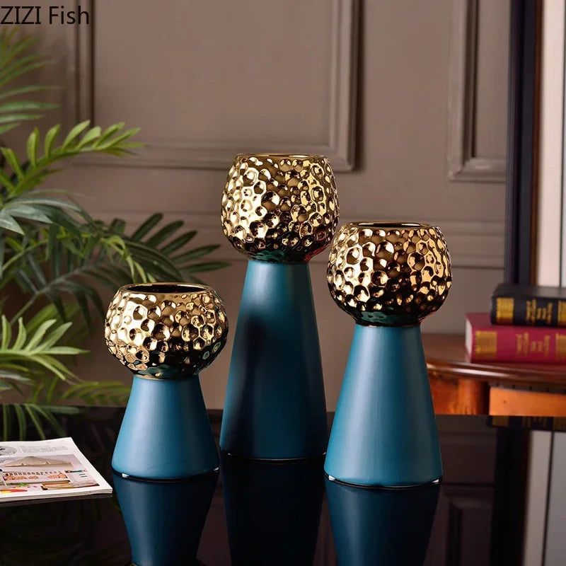 Afralia™ Gold Hammer Pattern Ceramic Vase: Creative Plant Pot for Table Decoration and Floral Arrangement