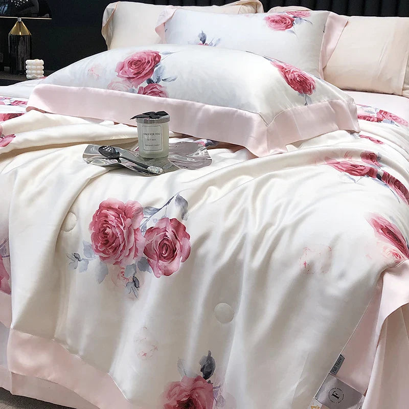 Afralia™ Summer Quilt Bedding Set: Soft Lyocell Fiber Comforter, Sheet, Pillowcases - 4Pcs