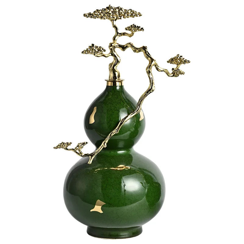 Afralia™ Ceramic Gourd Feng Shui Decoration: Green Light Luxury Home Ornament