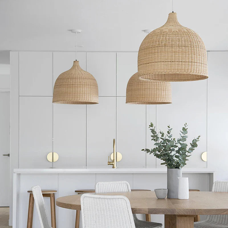 Afralia™ Bamboo Weaving LED Pendant Lights for Home Decor and Dining Room