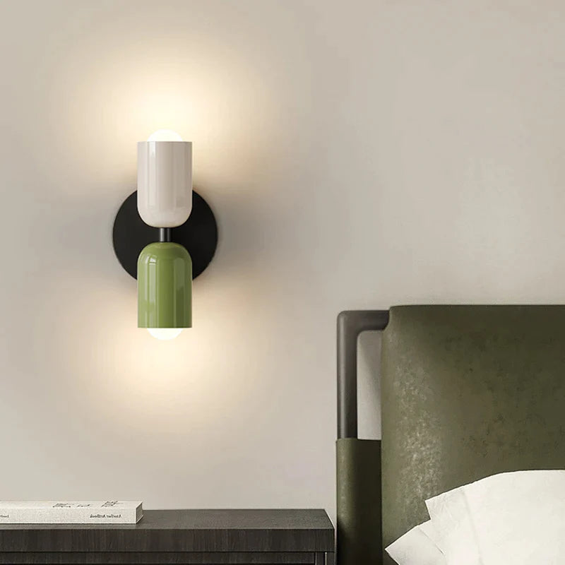 Afralia™ Cream 2Head Macaron LED Wall Lamp in Black for Home Decor