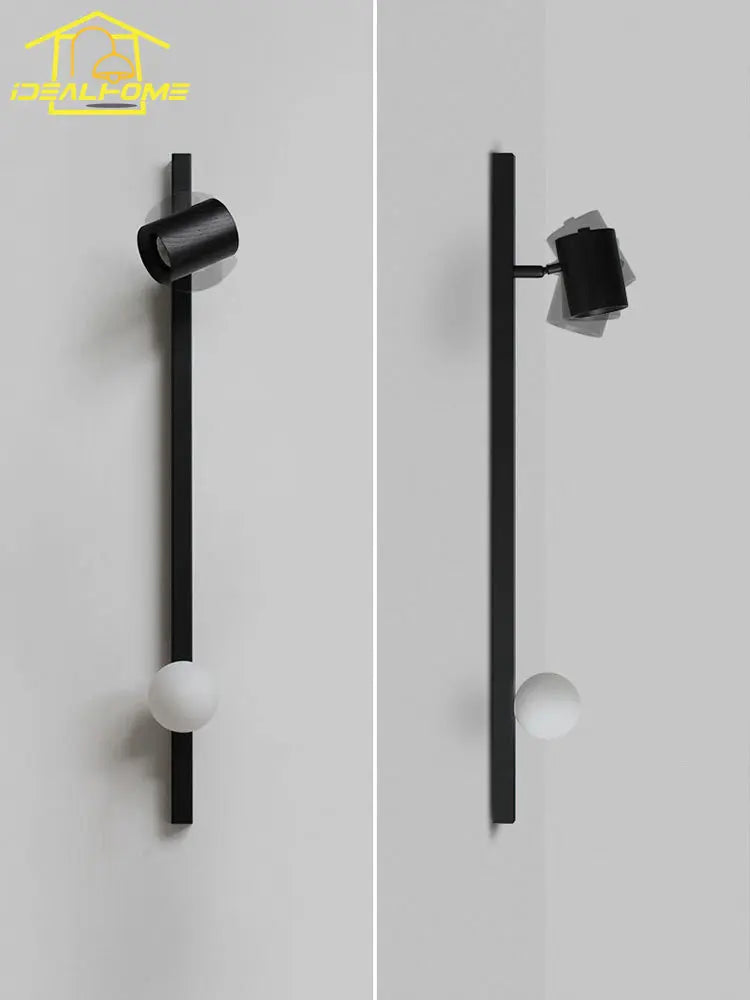 Afralia™ Long Strip Art Decorative Wall Lamp, Solid Wood, Black/White, Wall Mounted