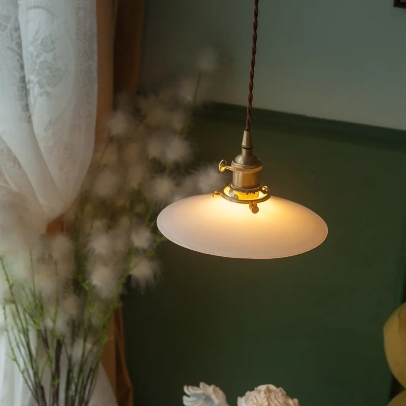 Afralia™ Cream Glass LED Pendant Lights - Vintage Nordic Brass Hanging Lamp