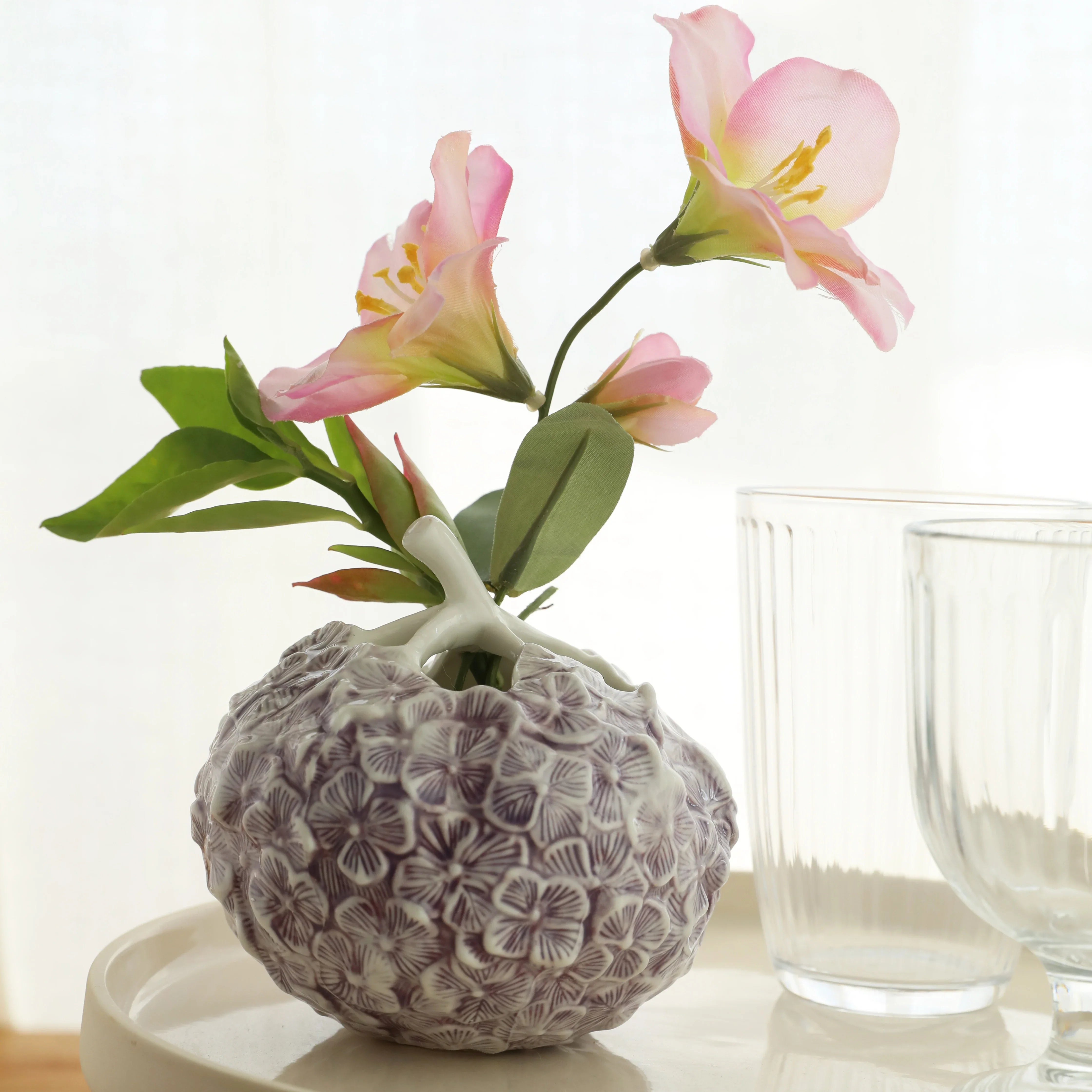 Afralia™ Hydrangea Ceramic Vase | Hand-Relief Sculpture Flower Ball Arrangement Accessory