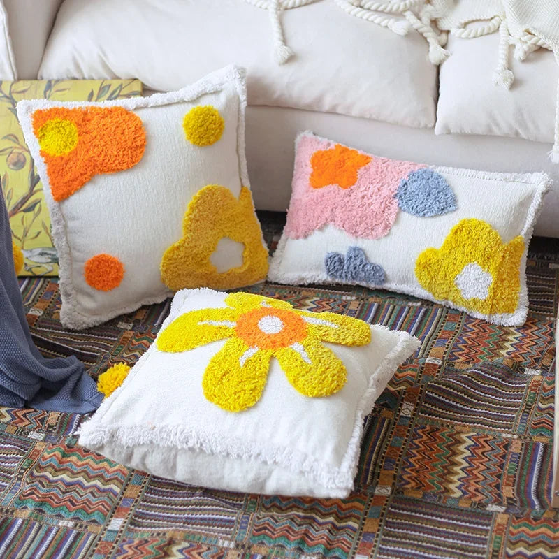 Afralia™ Floral Tufted Cushion Cover 45x45cm | Bright Color Fringed Pillow for Home Decor