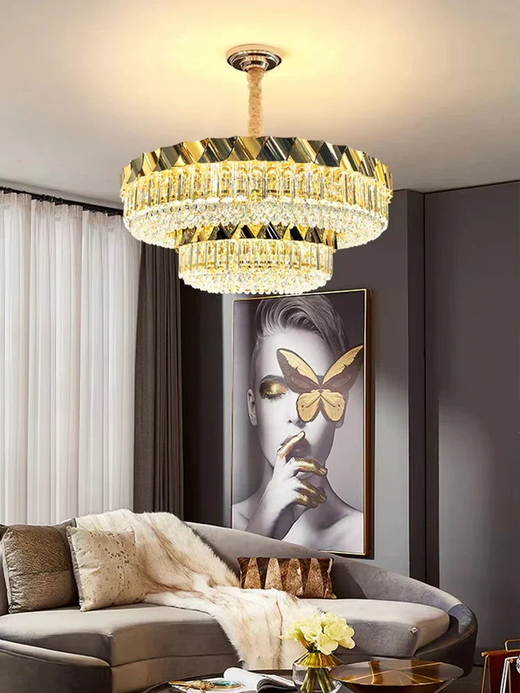 Afralia™ Luxury Crystal Circular Chandelier: Designer Nordic Hanging Ceiling Lamp for Bedroom & Living Room