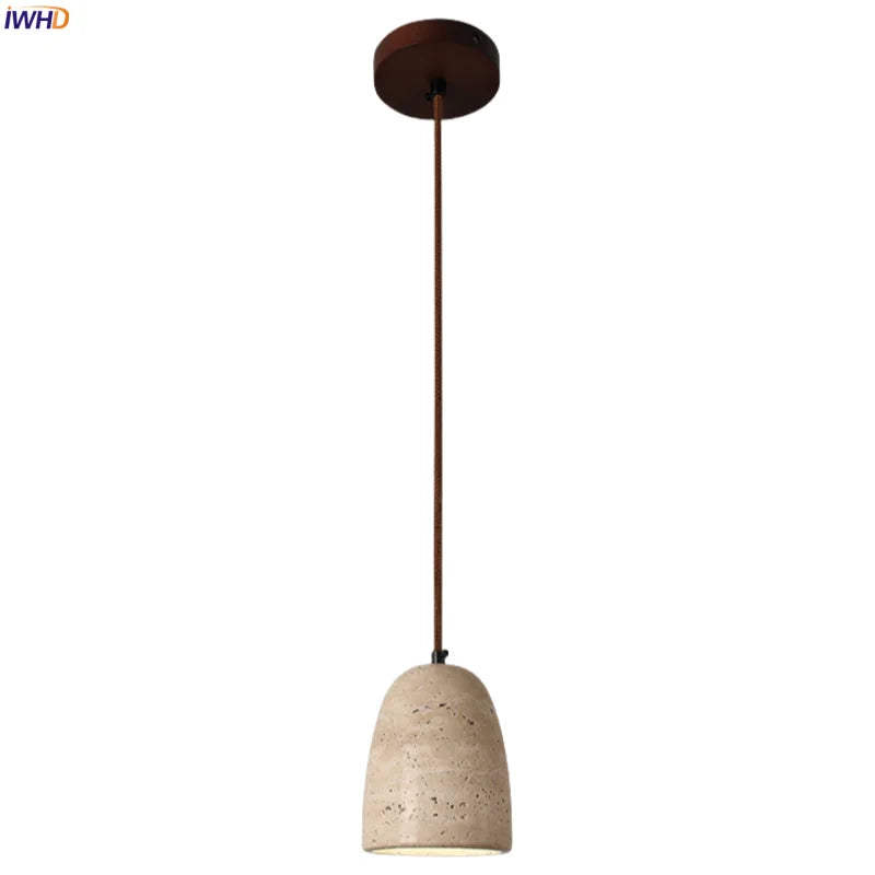 Afralia™ LED Pendant Lights Yellow Travertine Japanese Vintage Hanging Lamp