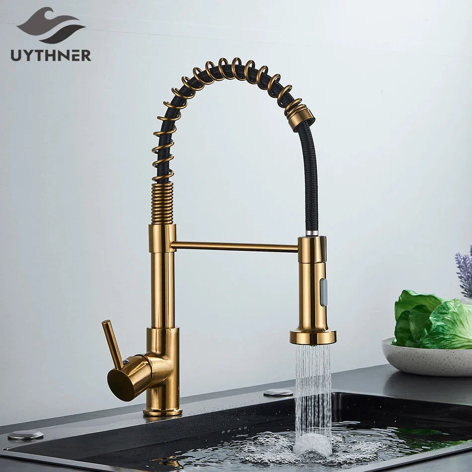 Afralia™ Pull Down Kitchen Faucet Hot Cold Water Mixer Tap 360 Degree Rotation