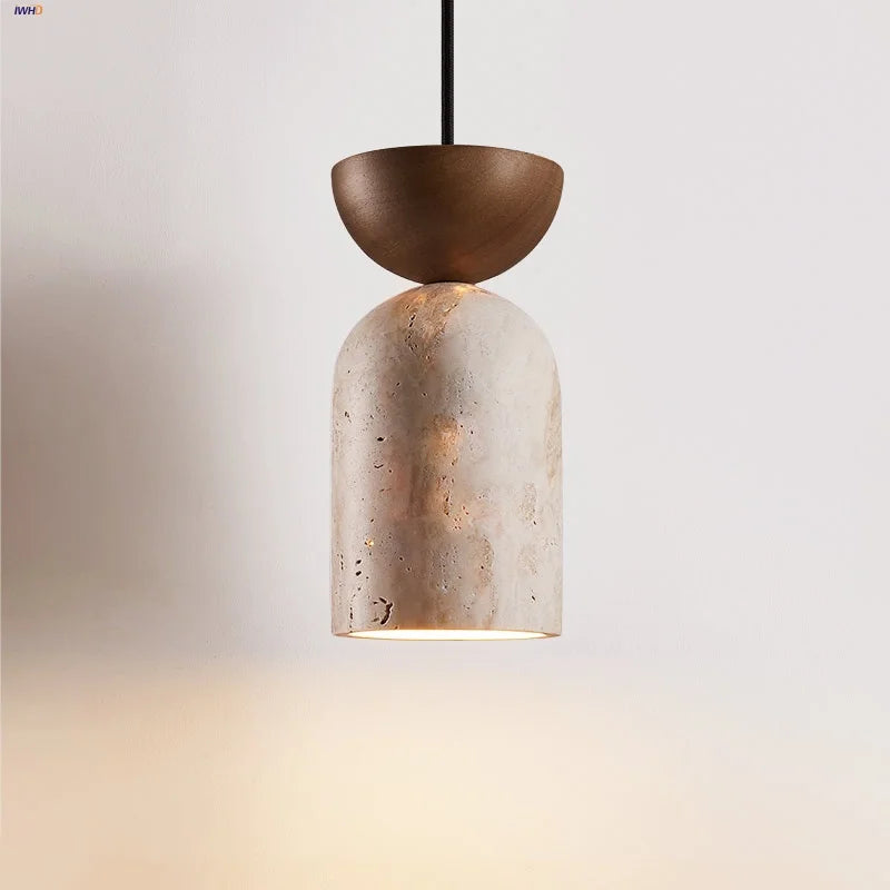 Afralia™ Wood & Stone Wire Adjustable LED Pendant Lights - Nordic Modern Living Room Cafe Luminaires