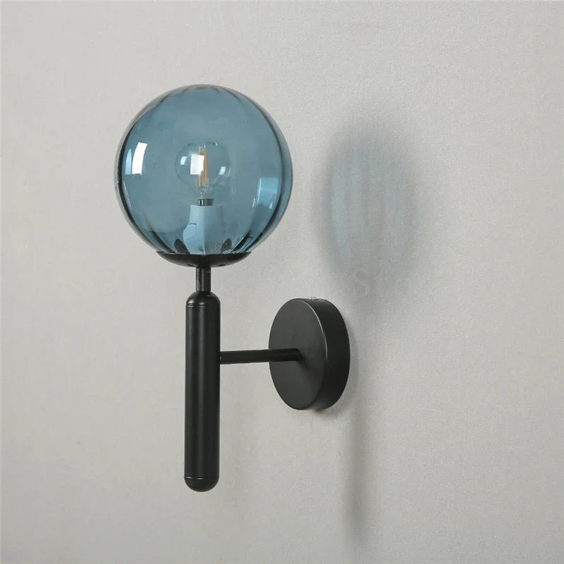 Afralia™ Blue Glass Balls Wall Sconce for Living Room, Bedroom, or Corridor