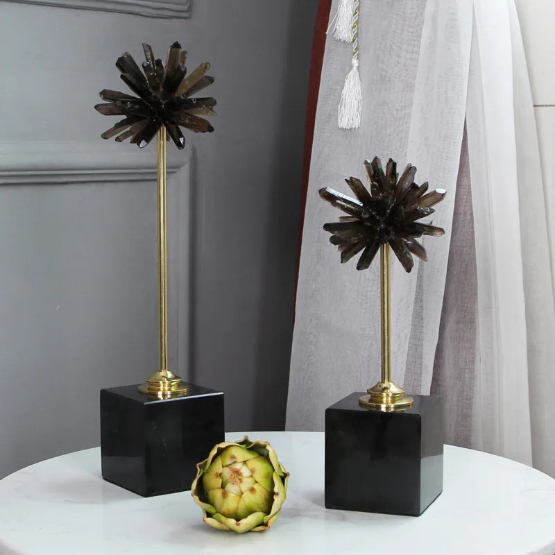 Afralia™ Crystal Handicraft Artificial Flower Metal Figurine Home Decor Accessory