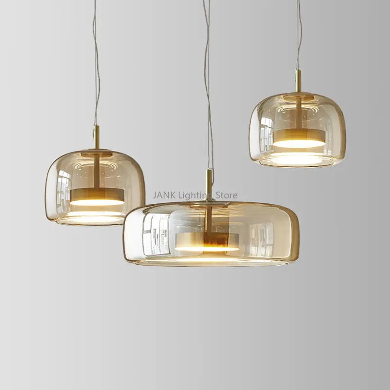 Afralia™ Amber Glass Chandelier Pendant Light for Living Room, Bedroom