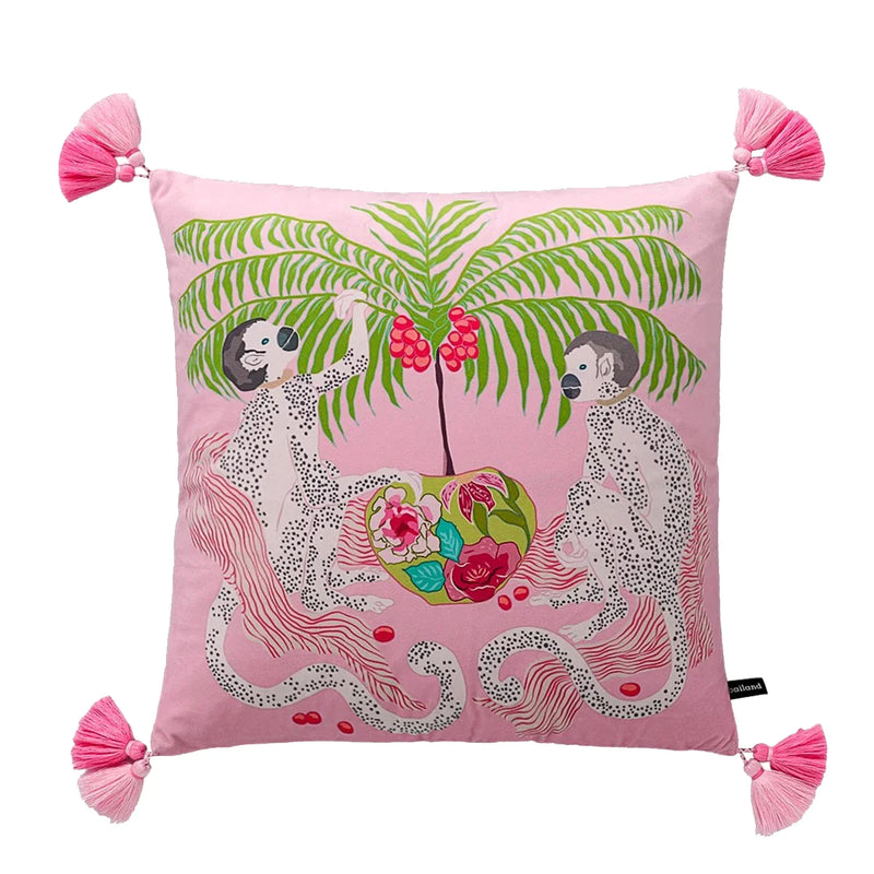 Afralia™ Chinoiserie Zebra & Peonies Cushion Cover with Tassels