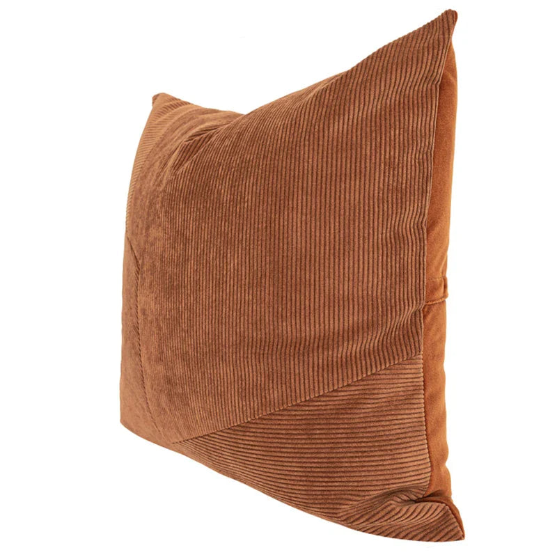 Afralia™ Brown Corduroy Patchwork Cushion Cover 50x50cm Modern Luxury Pillow Case