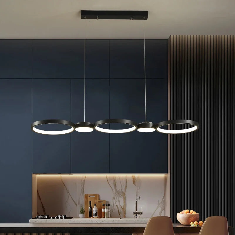 Afralia™ Modern Black Ring LED Chandelier for Living Room, Bedroom, and Dining Room
