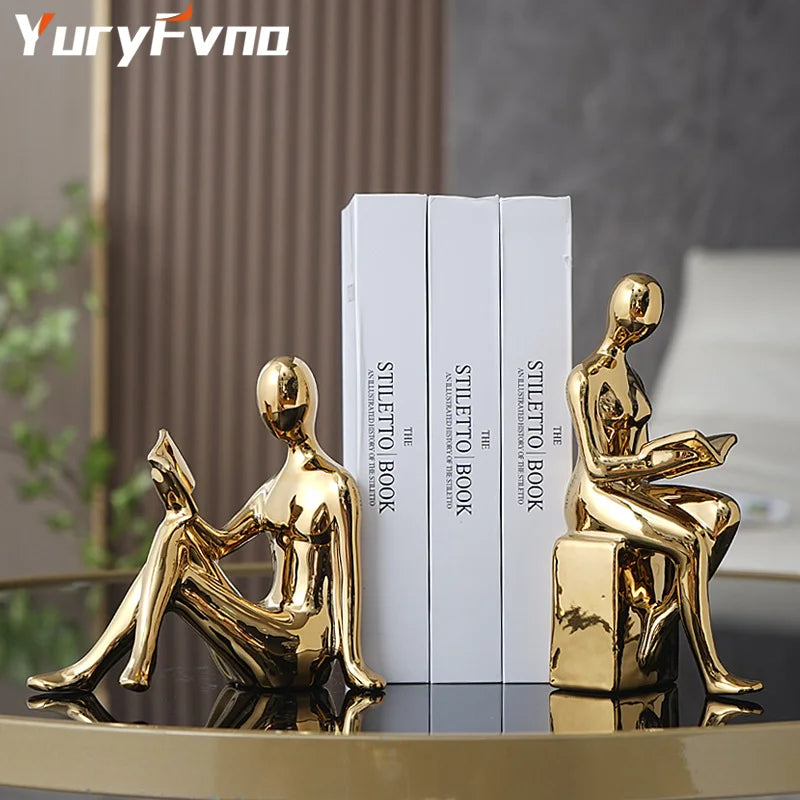 Afralia™ Abstract Figure Bookend Set for Stylish Home Decor & Study Room Ornaments