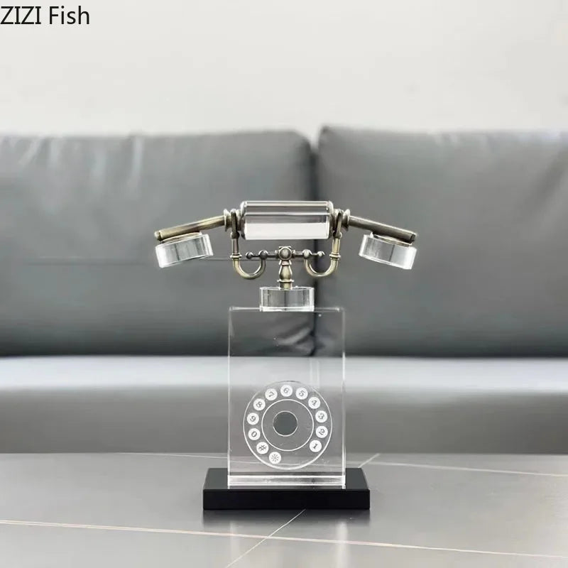 Afralia™ Crystal Telephone Sculpture Desk Decoration Retro Fixed Phone Room Decor Craft