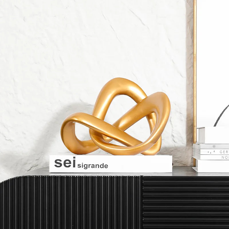 Afralia™ Golden Twisted Dough Rope Knot Ornaments Geometric Line Home Decoration