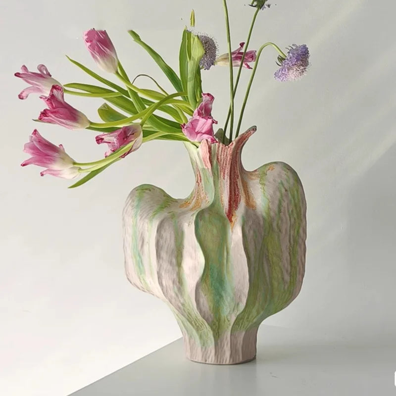 Afralia™ Colorful Irregular Ceramic Petal Vase - Home Decor Handicrafts, Terrarium