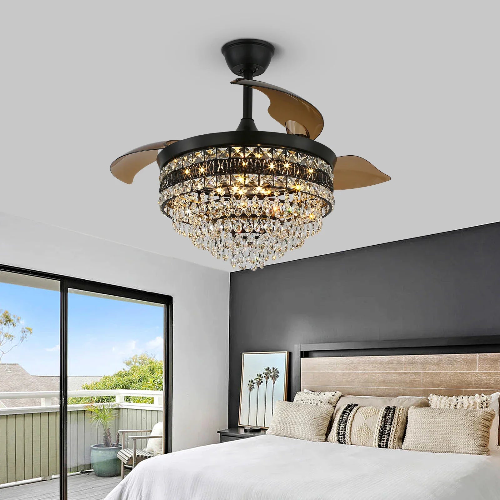 Afralia™ Smart Ceiling Fan with Pendant Lighting, 3-head LED Fandelier Lamp.