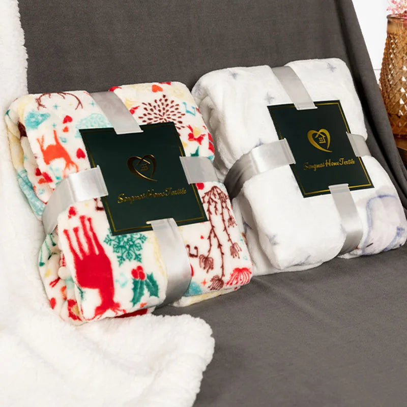 Afralia™ Christmas Flannel Blanket with Plush Ball - Multi-Functional Winter Shawl & Cushion